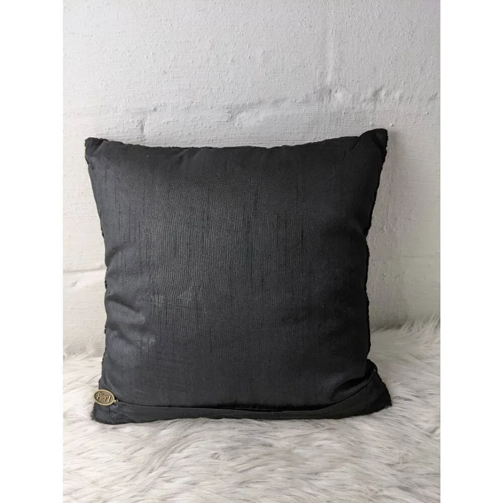Pier1 Black‎ Cat Yellow eyes Beaded Pillow Gosh Halloween Spooky Decor 12X12